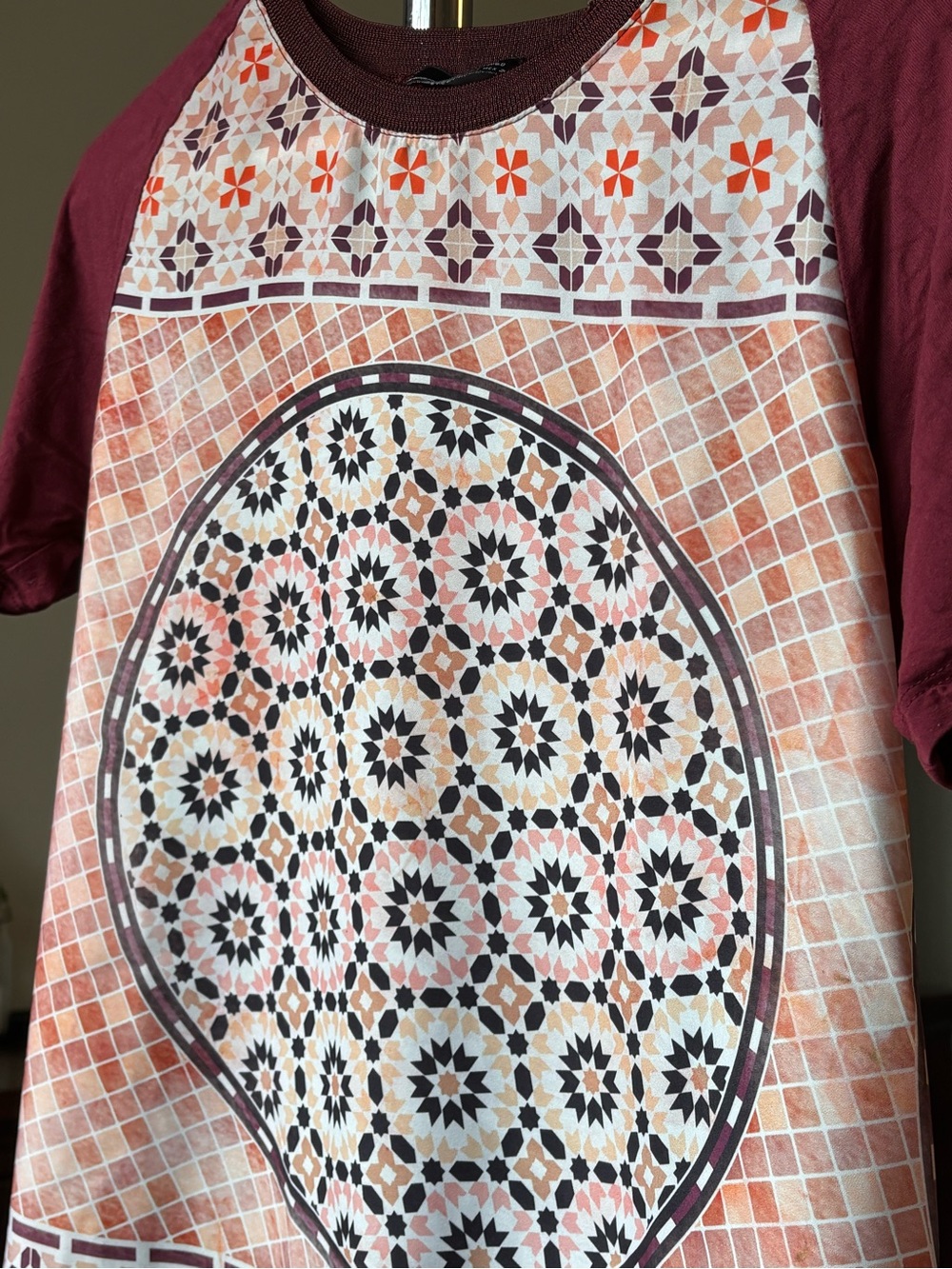 Zara Maroon and Multicolor Geometric Print Raglan Top